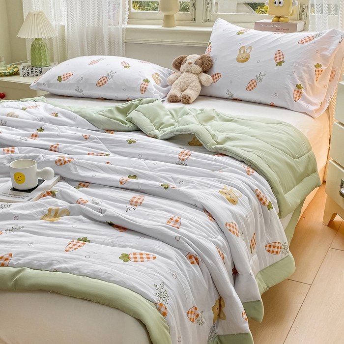 91家纺网 家纺一手货源 找家纺 穆琪 2025年新款手包边小清新夏凉被水洗棉夏凉被印花夏被 奇趣萌宠