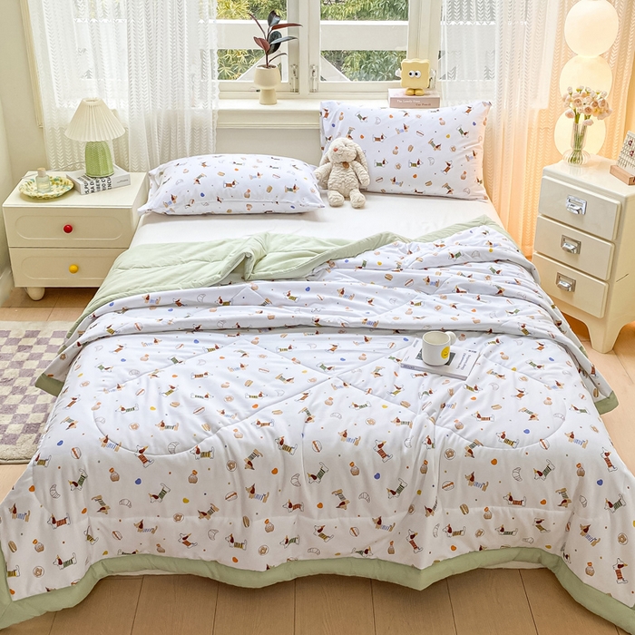 91家纺网 家纺一手货源 找家纺 穆琪 2025年新款手包边小清新夏凉被水洗棉夏凉被印花夏被 旺旺队