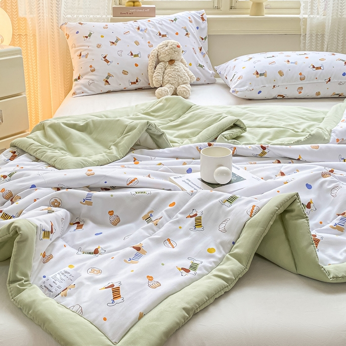 91家纺网 家纺一手货源 找家纺 穆琪 2025年新款手包边小清新夏凉被水洗棉夏凉被印花夏被 旺旺队