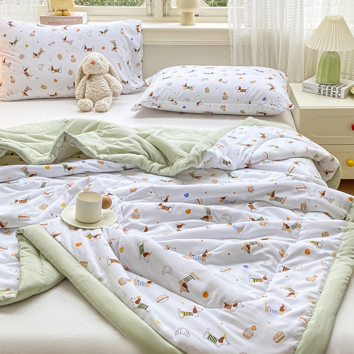 91家纺网 家纺一手货源 找家纺 穆琪 2025年新款手包边小清新夏凉被水洗棉夏凉被印花夏被 旺旺队