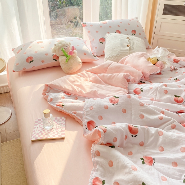 91家纺网 家纺一手货源 找家纺 穆琪 2025新款小花边夏凉被印花夏被小清新夏凉被 氧气桃桃