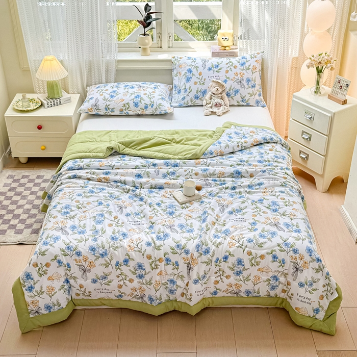 91家纺网 家纺一手货源 找家纺 穆琪 2025年新款手包边小清新夏凉被水洗棉夏凉被印花夏被 享生活