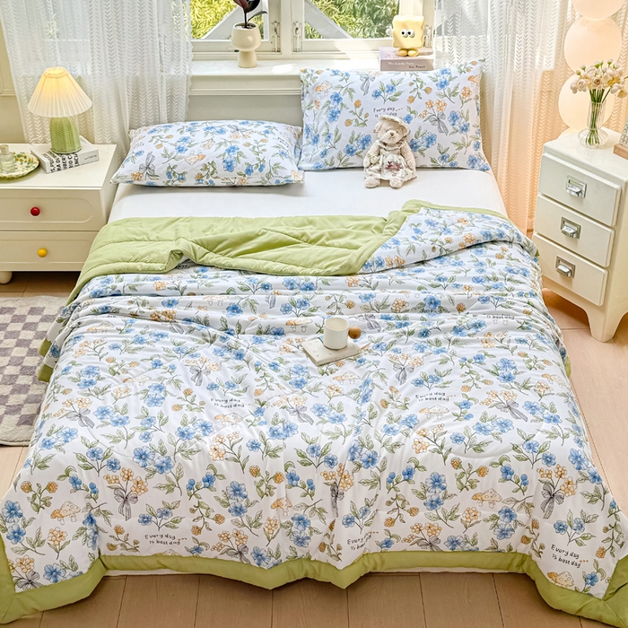 91家纺网 家纺一手货源 找家纺 穆琪 2025年新款手包边小清新夏凉被水洗棉夏凉被印花夏被 享生活