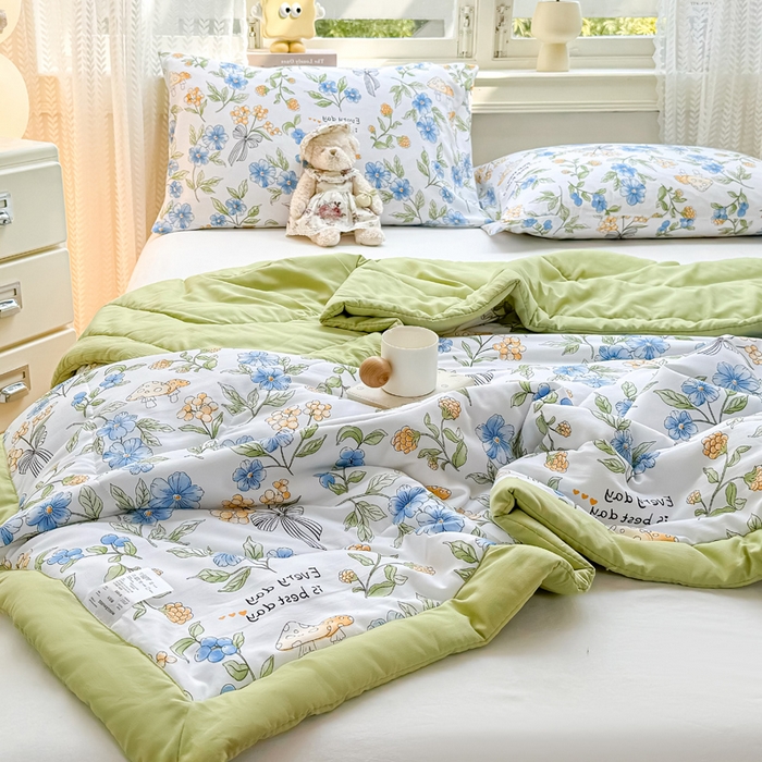 91家纺网 家纺一手货源 找家纺 穆琪 2025年新款手包边小清新夏凉被水洗棉夏凉被印花夏被 享生活