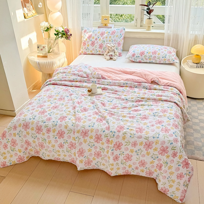 91家纺网 家纺一手货源 找家纺 穆琪 2025新款小花边夏凉被印花夏被小清新夏凉被 左岸花开-小花边