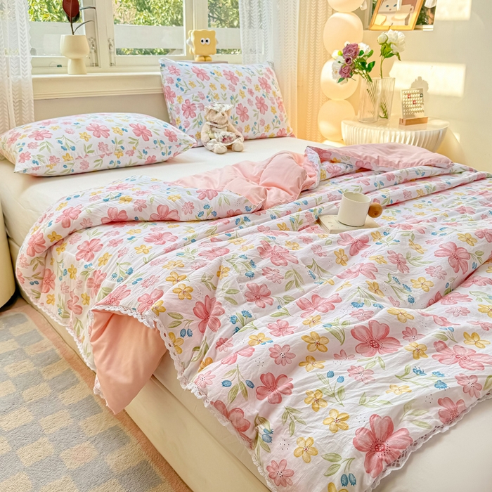 91家纺网 家纺一手货源 找家纺 穆琪 2025新款小花边夏凉被印花夏被小清新夏凉被 左岸花开-小花边