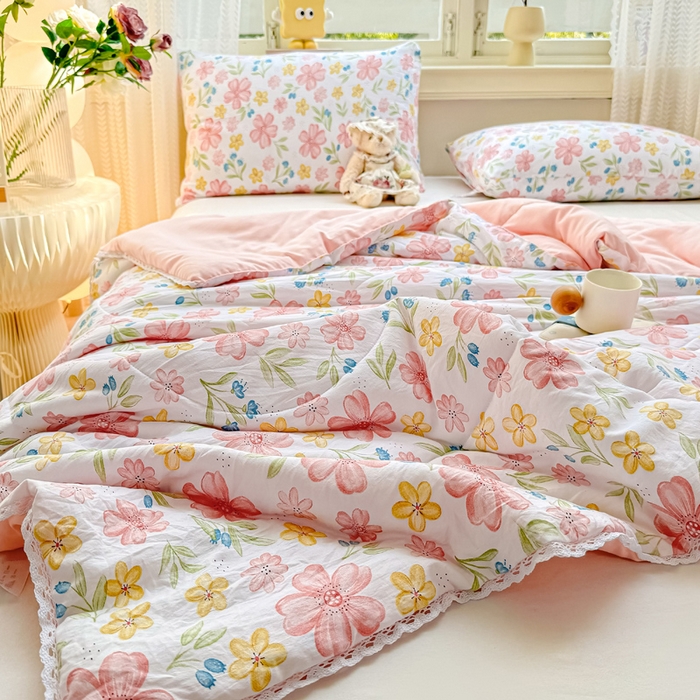 91家纺网 家纺一手货源 找家纺 穆琪 2025新款小花边夏凉被印花夏被小清新夏凉被 左岸花开-小花边