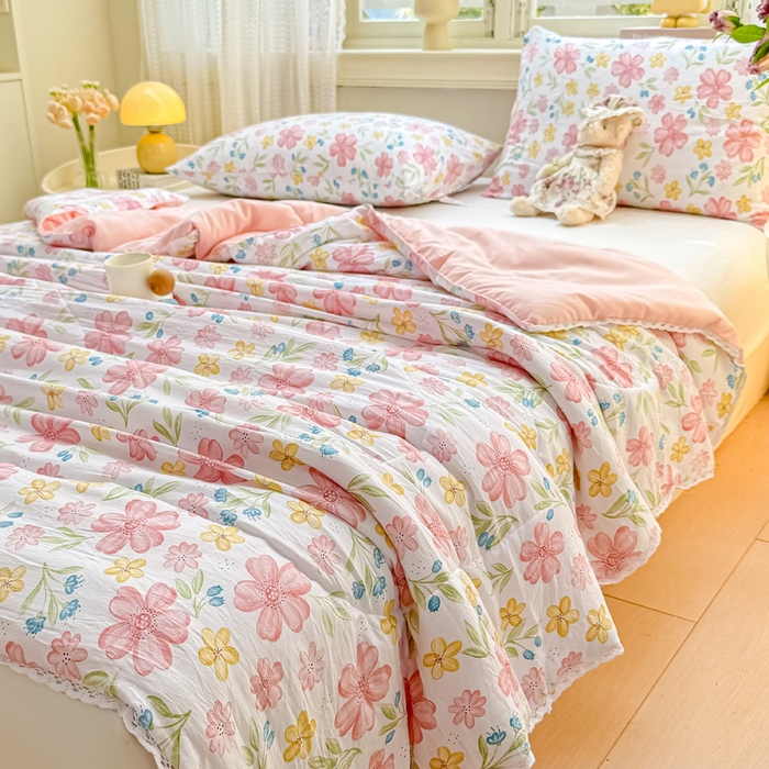 91家纺网 家纺一手货源 找家纺 穆琪 2025新款小花边夏凉被印花夏被小清新夏凉被 左岸花开-小花边