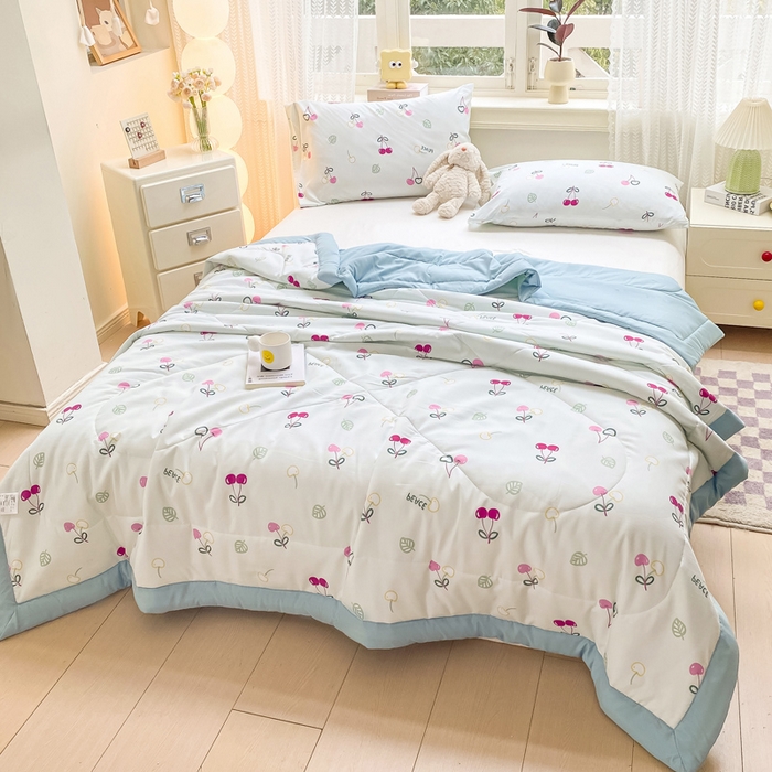 91家纺网 家纺一手货源 找家纺 穆琪 2025年新款手包边小清新夏凉被水洗棉夏凉被印花夏被 小欢喜