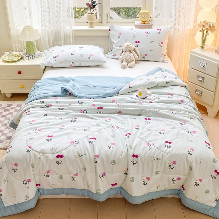 91家纺网 家纺一手货源 找家纺 穆琪 2025年新款手包边小清新夏凉被水洗棉夏凉被印花夏被 小欢喜