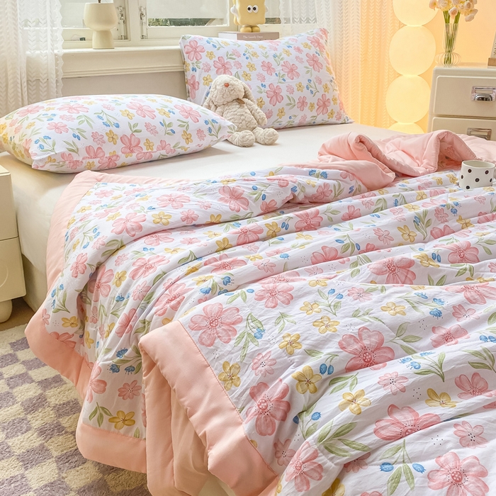 91家纺网 家纺一手货源 找家纺 穆琪 2025年新款手包边小清新夏凉被水洗棉夏凉被印花夏被 左岸花开