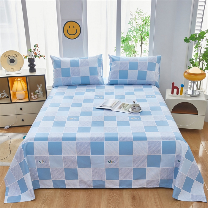 雲归梦 2025新款原棉老粗布床单席子凉席印花三件套 方格世界-蓝