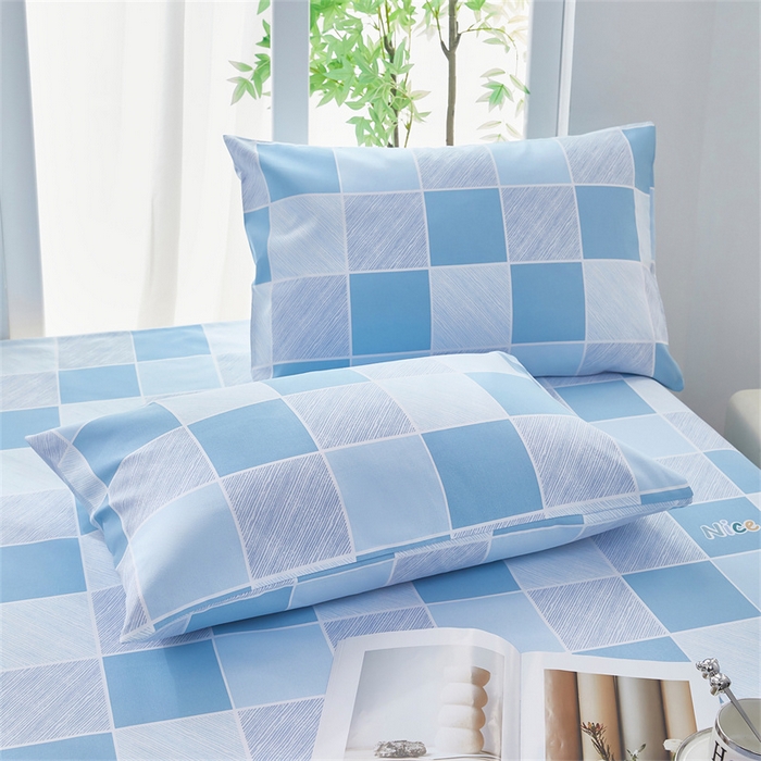 91家纺网 家纺一手货源 找家纺 雲归梦 2025新款原棉老粗布床单席子凉席印花三件套 方格世界-蓝