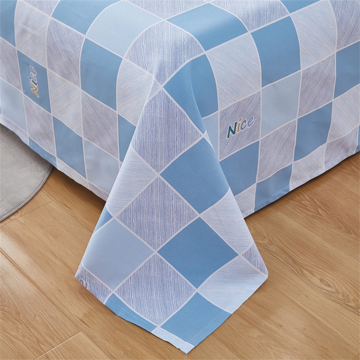 91家纺网 家纺一手货源 找家纺 雲归梦 2025新款原棉老粗布床单席子凉席印花三件套 方格世界-蓝