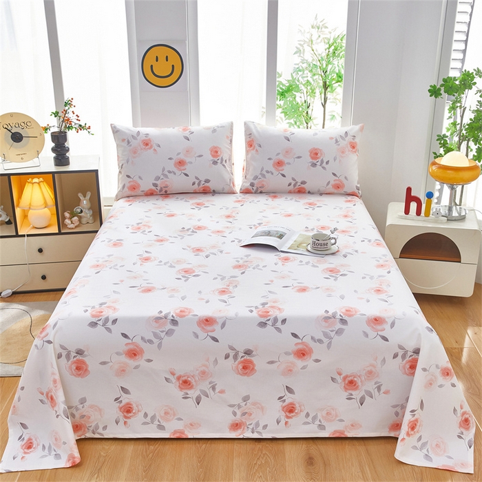 雲归梦 2025新款原棉老粗布床单席子凉席印花三件套 风雅玫瑰-粉