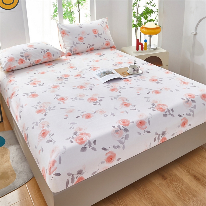 91家纺网 家纺一手货源 找家纺 雲归梦 2025新款原棉老粗布床单席子凉席印花三件套 风雅玫瑰-粉