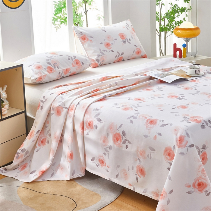 91家纺网 家纺一手货源 找家纺 雲归梦 2025新款原棉老粗布床单席子凉席印花三件套 风雅玫瑰-粉