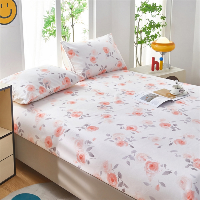 91家纺网 家纺一手货源 找家纺 雲归梦 2025新款原棉老粗布床单席子凉席印花三件套 风雅玫瑰-粉