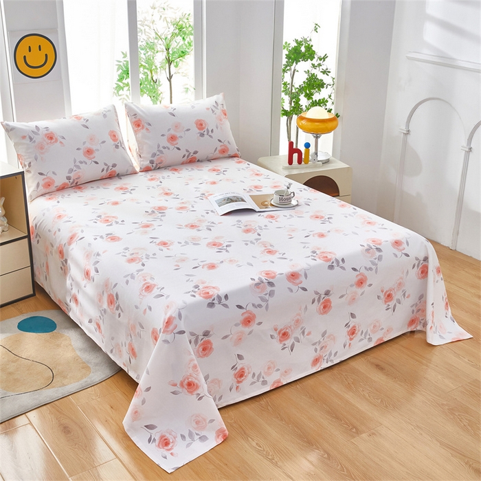 91家纺网 家纺一手货源 找家纺 雲归梦 2025新款原棉老粗布床单席子凉席印花三件套 风雅玫瑰-粉