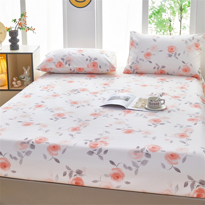 91家纺网 家纺一手货源 找家纺 雲归梦 2025新款原棉老粗布床单席子凉席印花三件套 风雅玫瑰-粉