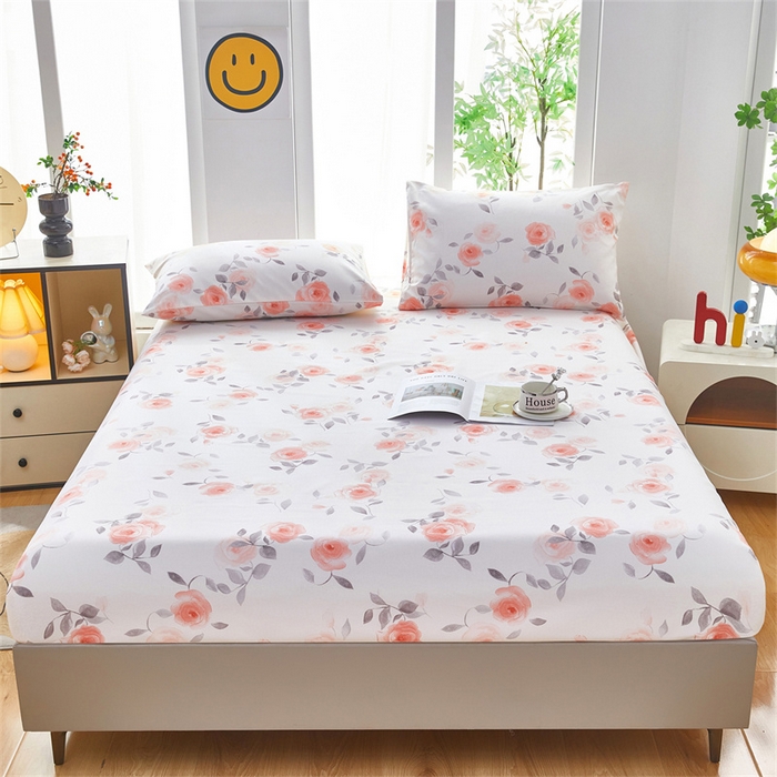 91家纺网 家纺一手货源 找家纺 雲归梦 2025新款原棉老粗布床单席子凉席印花三件套 风雅玫瑰-粉