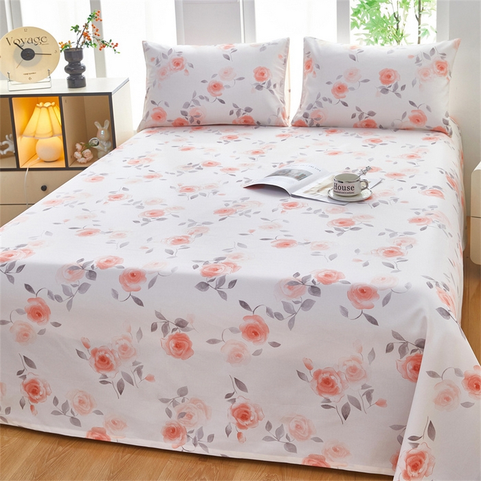 91家纺网 家纺一手货源 找家纺 雲归梦 2025新款原棉老粗布床单席子凉席印花三件套 风雅玫瑰-粉