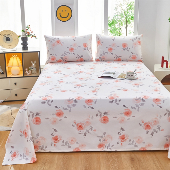 91家纺网 家纺一手货源 找家纺 雲归梦 2025新款原棉老粗布床单席子凉席印花三件套 风雅玫瑰-粉