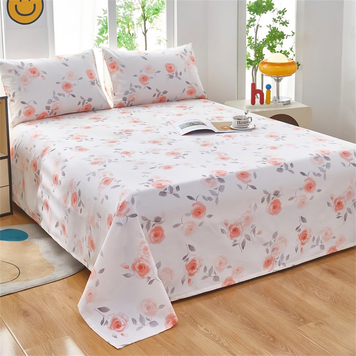 91家纺网 家纺一手货源 找家纺 雲归梦 2025新款原棉老粗布床单席子凉席印花三件套 风雅玫瑰-粉