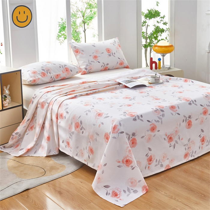 91家纺网 家纺一手货源 找家纺 雲归梦 2025新款原棉老粗布床单席子凉席印花三件套 风雅玫瑰-粉