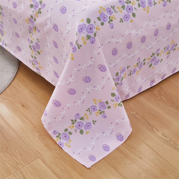 91家纺网 家纺一手货源 找家纺 雲归梦 2025新款原棉老粗布床单席子凉席印花三件套 凤仙朵-粉