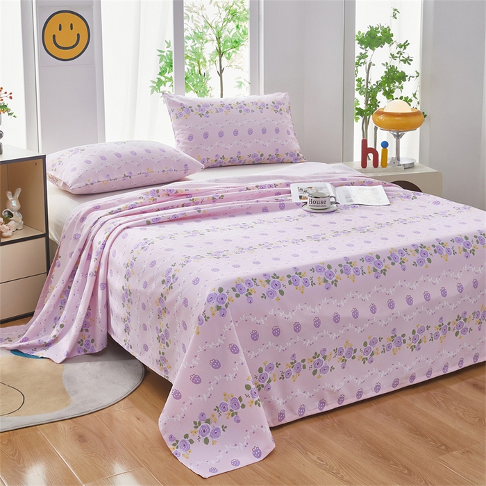 91家纺网 家纺一手货源 找家纺 雲归梦 2025新款原棉老粗布床单席子凉席印花三件套 凤仙朵-粉