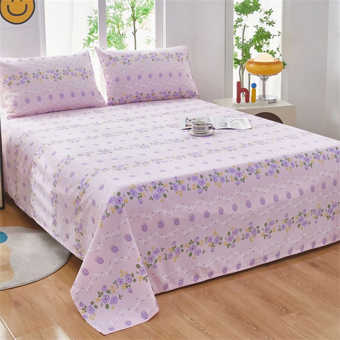 91家纺网 家纺一手货源 找家纺 雲归梦 2025新款原棉老粗布床单席子凉席印花三件套 凤仙朵-粉