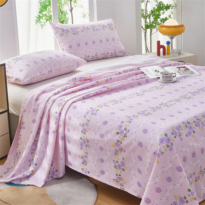 91家纺网 家纺一手货源 找家纺 雲归梦 2025新款原棉老粗布床单席子凉席印花三件套 凤仙朵-粉