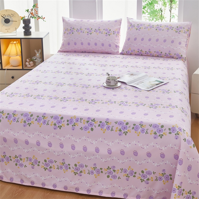 91家纺网 家纺一手货源 找家纺 雲归梦 2025新款原棉老粗布床单席子凉席印花三件套 凤仙朵-粉