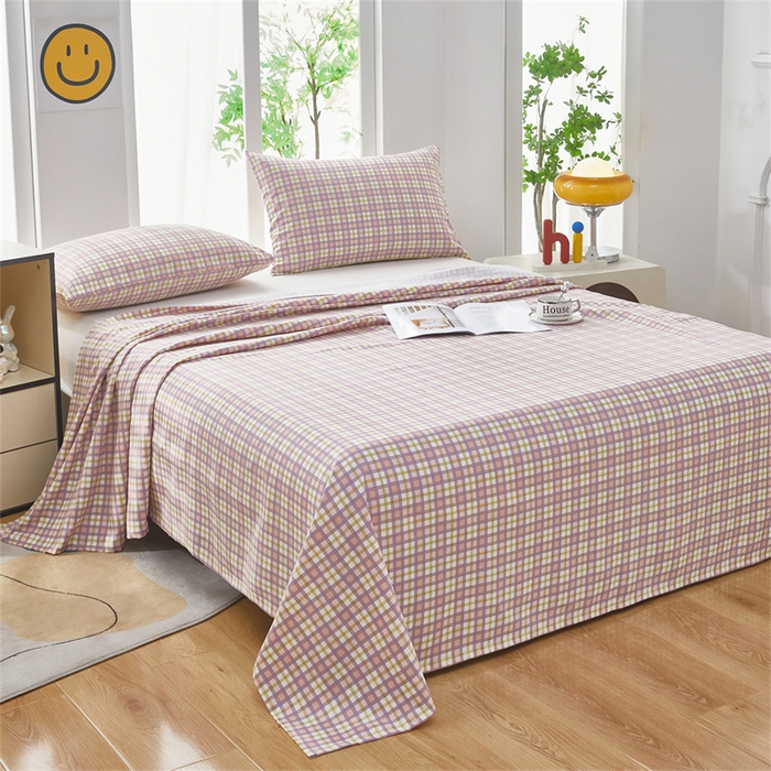 91家纺网 家纺一手货源 找家纺 雲归梦 2025新款原棉老粗布床单席子凉席印花三件套 格调日记-粉