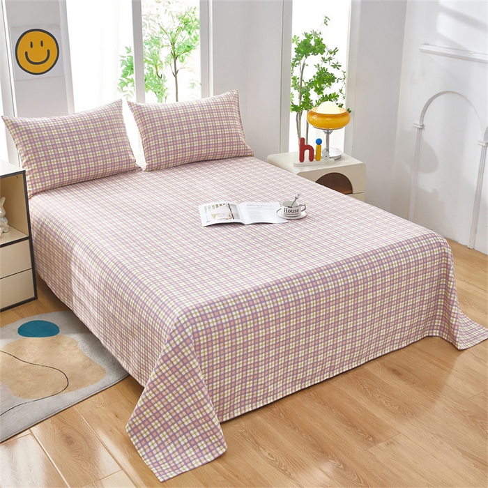 91家纺网 家纺一手货源 找家纺 雲归梦 2025新款原棉老粗布床单席子凉席印花三件套 格调日记-粉