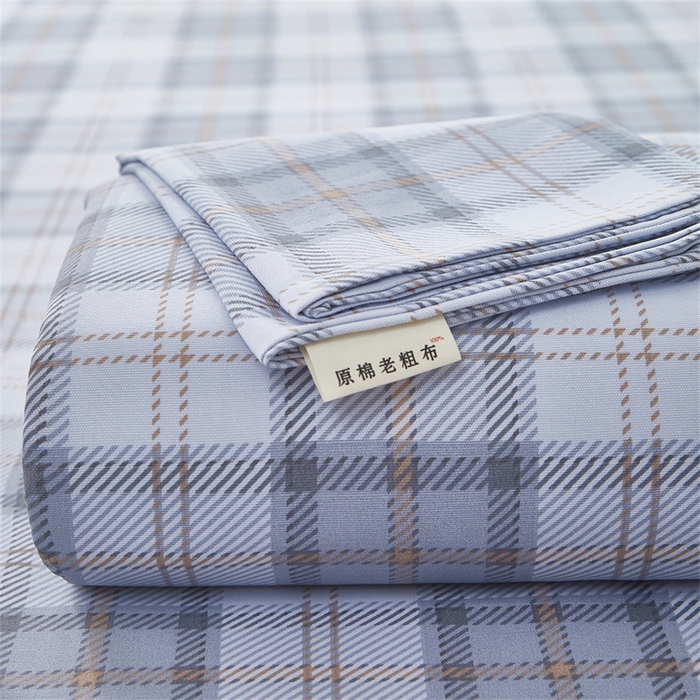 91家纺网 家纺一手货源 找家纺 雲归梦 2025新款原棉老粗布床单席子凉席印花三件套 记忆象限-灰