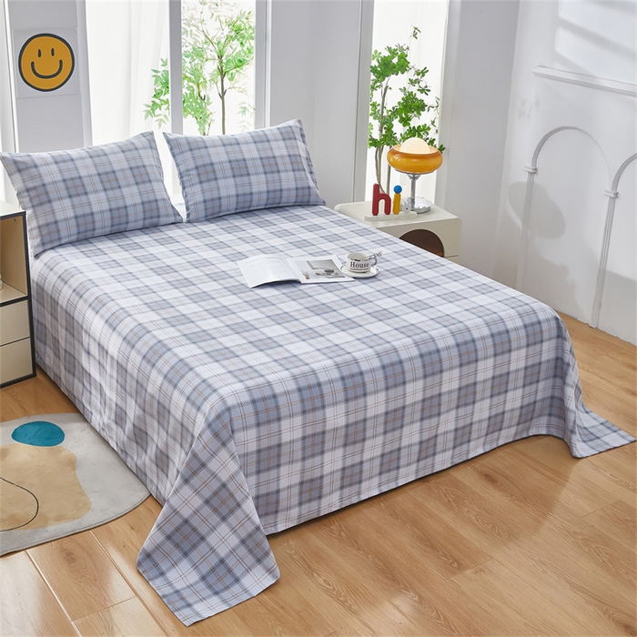 91家纺网 家纺一手货源 找家纺 雲归梦 2025新款原棉老粗布床单席子凉席印花三件套 记忆象限-灰