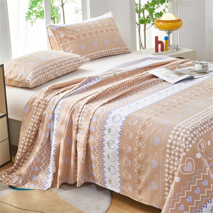 91家纺网 家纺一手货源 找家纺 雲归梦 2025新款原棉老粗布床单席子凉席印花三件套 加州甜心-棕