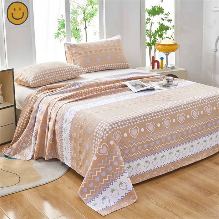 91家纺网 家纺一手货源 找家纺 雲归梦 2025新款原棉老粗布床单席子凉席印花三件套 加州甜心-棕