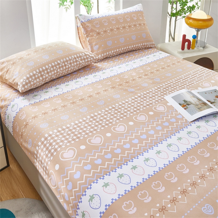 91家纺网 家纺一手货源 找家纺 雲归梦 2025新款原棉老粗布床单席子凉席印花三件套 加州甜心-棕