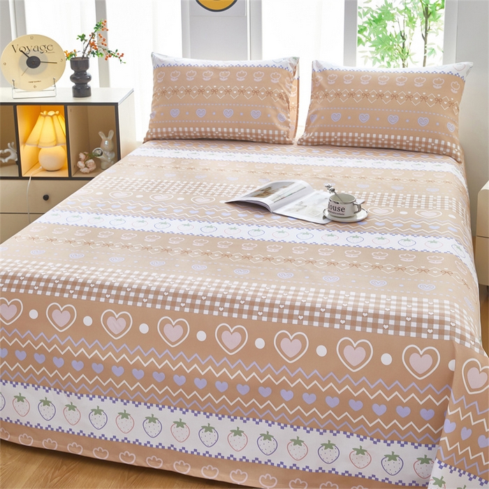 91家纺网 家纺一手货源 找家纺 雲归梦 2025新款原棉老粗布床单席子凉席印花三件套 加州甜心-棕