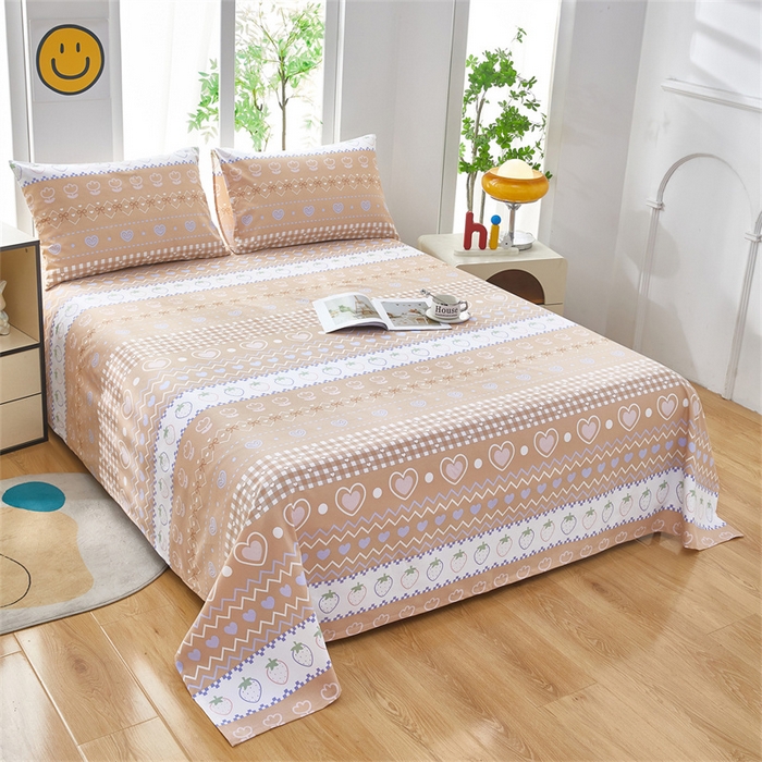 91家纺网 家纺一手货源 找家纺 雲归梦 2025新款原棉老粗布床单席子凉席印花三件套 加州甜心-棕