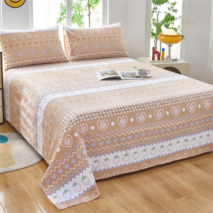 91家纺网 家纺一手货源 找家纺 雲归梦 2025新款原棉老粗布床单席子凉席印花三件套 加州甜心-棕