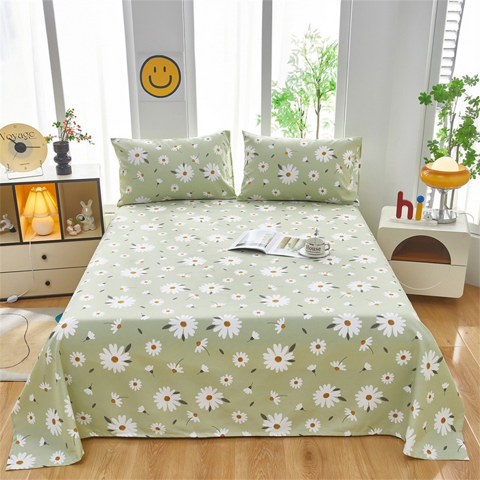 雲归梦 2025新款原棉老粗布床单席子凉席印花三件套 菊香怡人-绿
