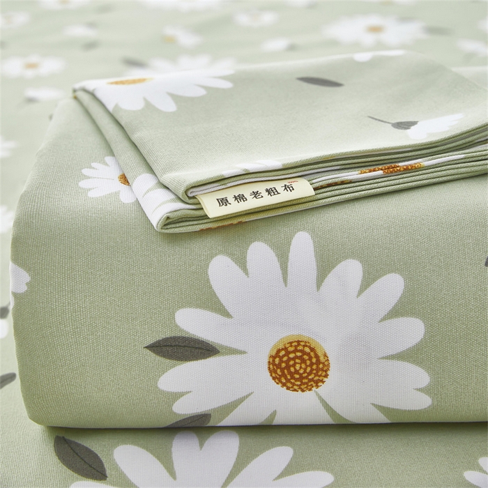 91家纺网 家纺一手货源 找家纺 雲归梦 2025新款原棉老粗布床单席子凉席印花三件套 菊香怡人-绿