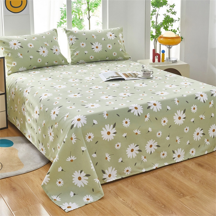 91家纺网 家纺一手货源 找家纺 雲归梦 2025新款原棉老粗布床单席子凉席印花三件套 菊香怡人-绿