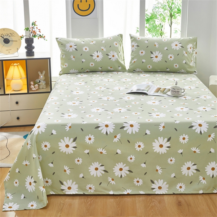 91家纺网 家纺一手货源 找家纺 雲归梦 2025新款原棉老粗布床单席子凉席印花三件套 菊香怡人-绿