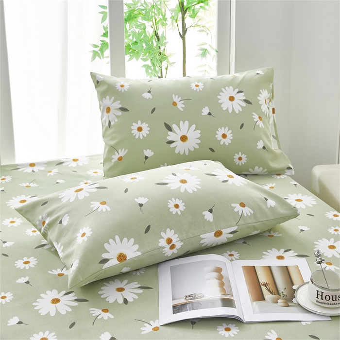 91家纺网 家纺一手货源 找家纺 雲归梦 2025新款原棉老粗布床单席子凉席印花三件套 菊香怡人-绿