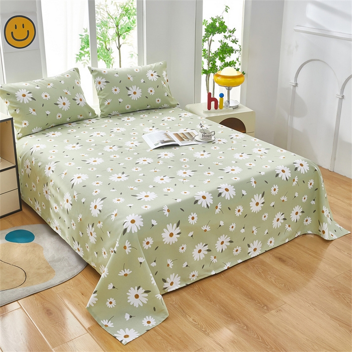 91家纺网 家纺一手货源 找家纺 雲归梦 2025新款原棉老粗布床单席子凉席印花三件套 菊香怡人-绿